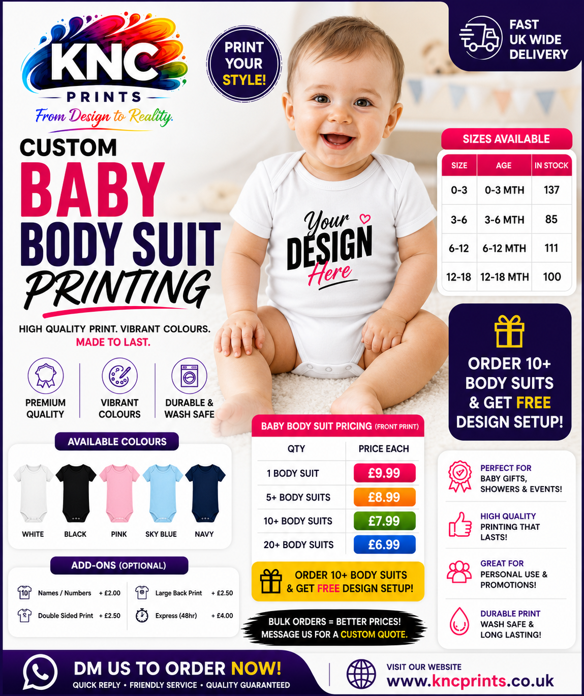 Custom Baby Short Sleeve Body Suit Printing